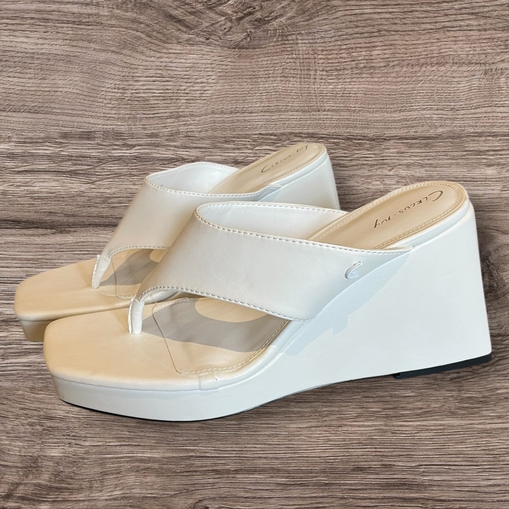 White Wedge Thong Sandals - Casual Women's Platform Slides
